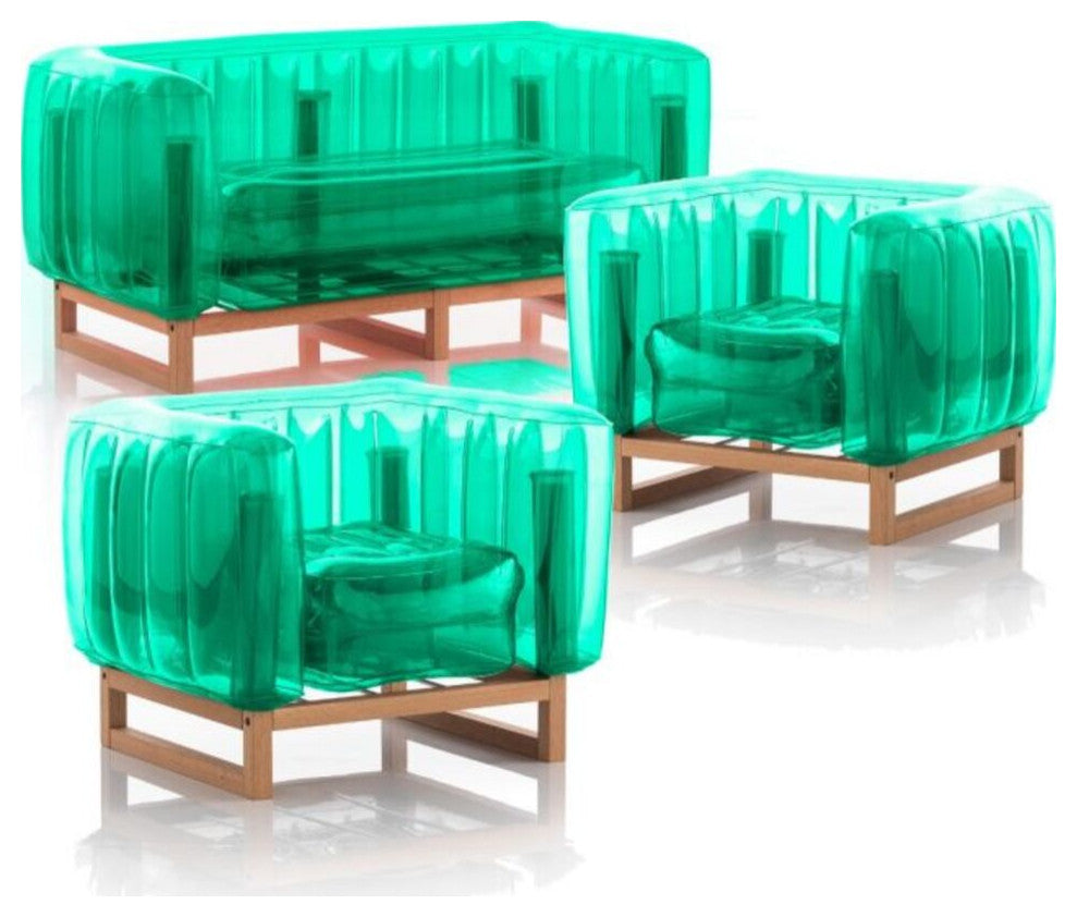 Mojow Yomi 3 Piece Living Room & Garden Set | Wooden Frame - Crystal Green