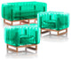Mojow Yomi 3 Piece Living Room & Garden Set | Wooden Frame - Crystal Green