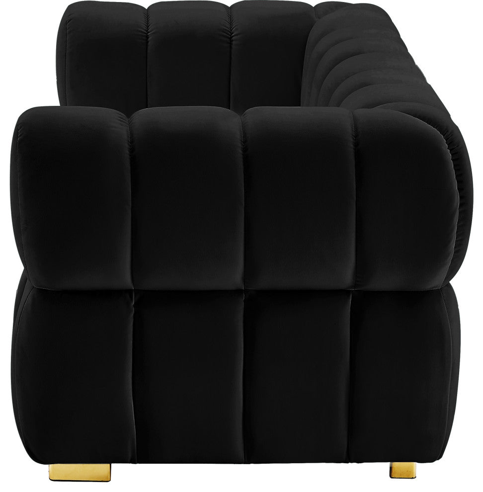 Gwen Velvet Upholstered Chair, Black, Loveseat