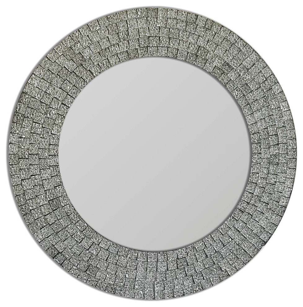 Glamorous Sparkling Glass Mosaic Wall Mirror Home Decor, Effervescent Silver