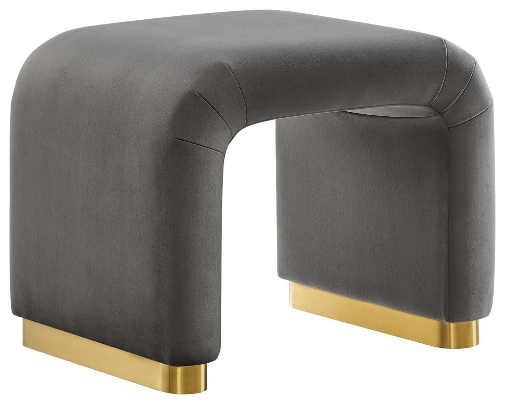 Koda Performance Velvet Waterfall Stool - Brass Storm Gray