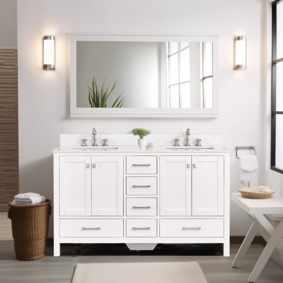 Bathroom Vanity Set, Base:White, 60", Without Mirror