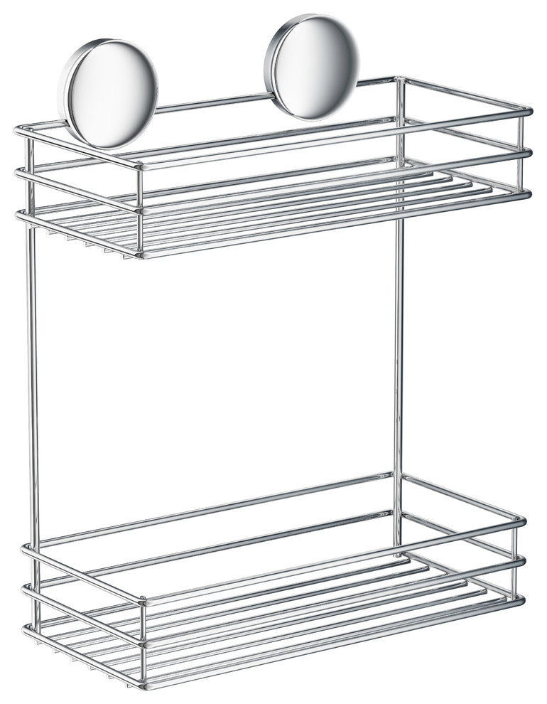 Self Adhesive Double Shower Basket, Polished Chrome