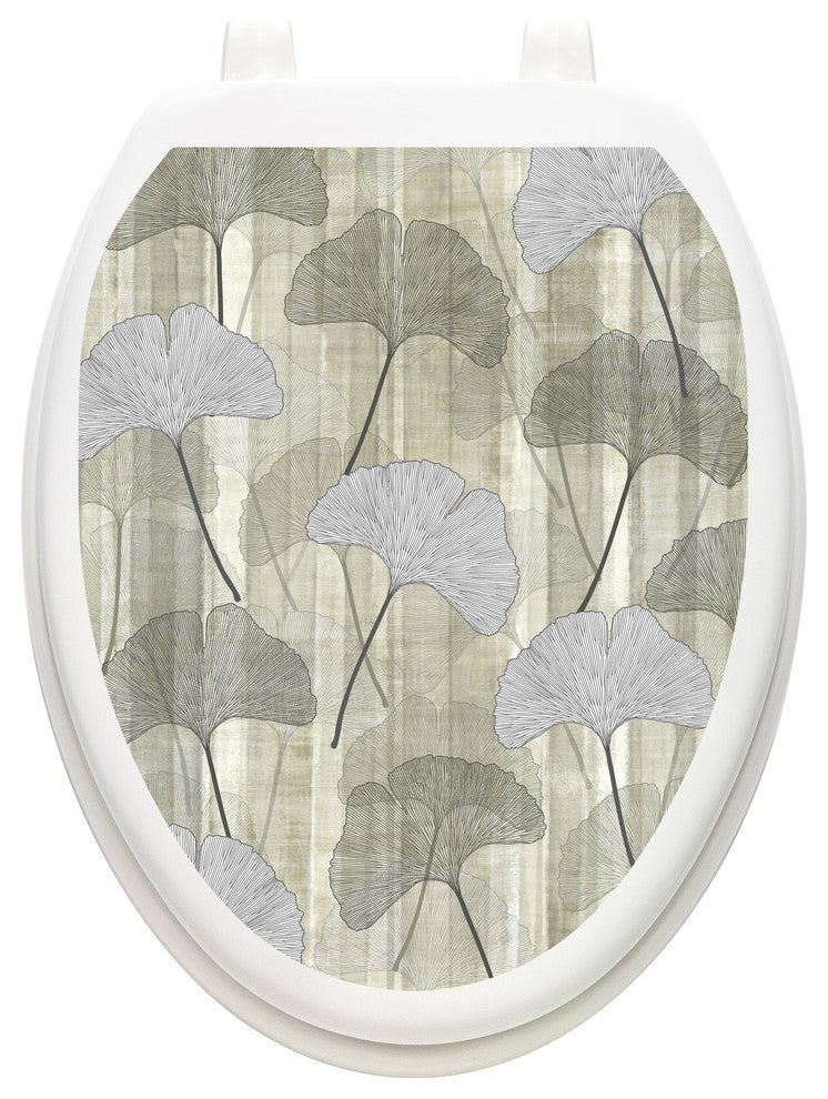 Gingko, Toilet Tattoos Seat Cover, Vinyl Lid Decal, Bathroom Decor, Elongated