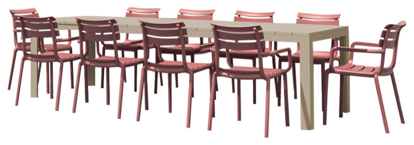 Paris Extendable Dining Set 11 Piece Taupe, Marsala