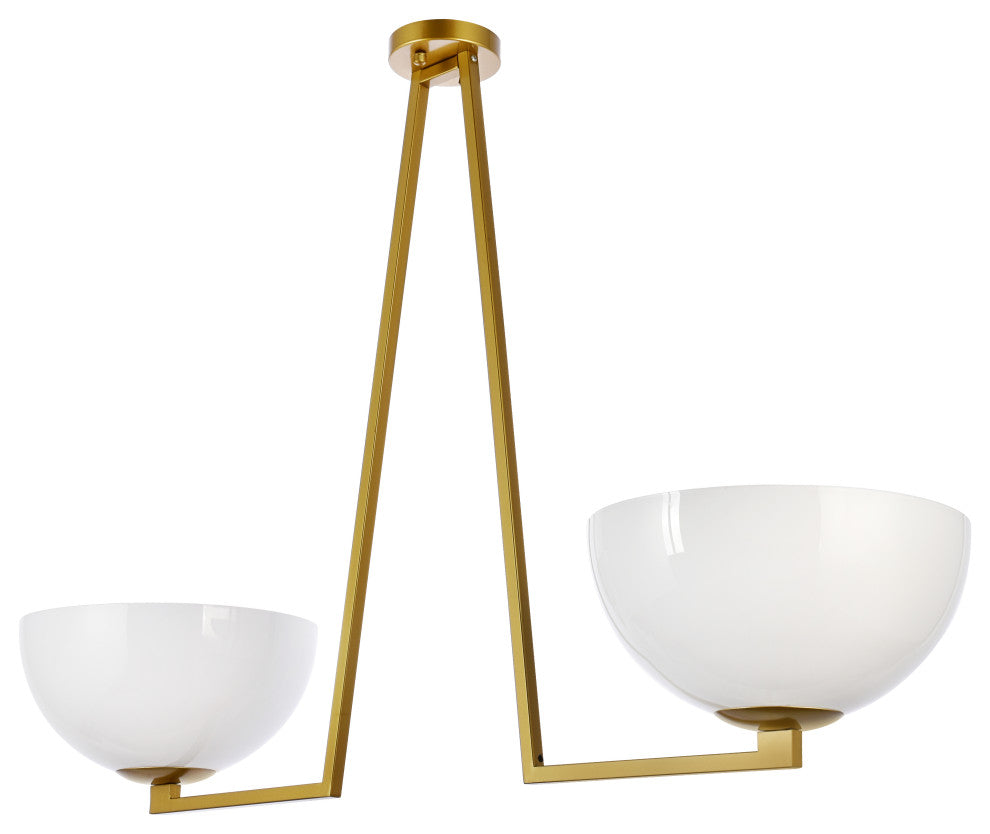 Jamie 2-Light White Glass Flush Mount, Brass/White