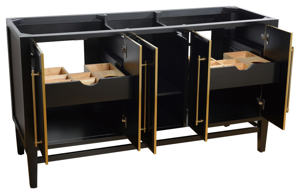 Mason 60" Vanity Only, Black With Matte Gold Hardware