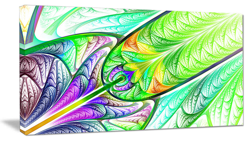 Green Blue Fractal Stained Glass, Abstract Wall Art Canvas, 32x16