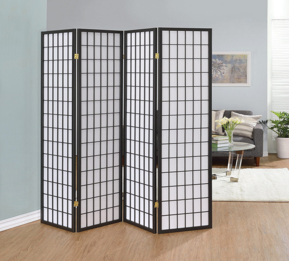 4 Panel Folding Floor Screen, Dark Gray and White