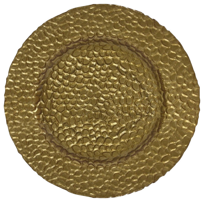 Intriguing Round Glass Charger Plate, Gold