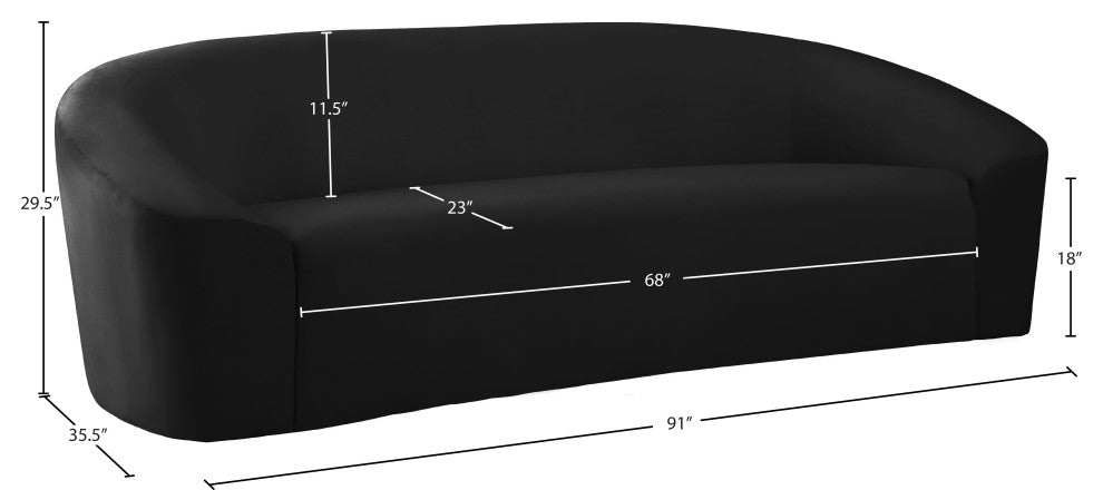 Riley Velvet Upholstered Rounded Sofa, Black