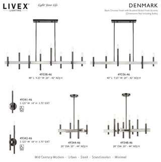 Denmark 6-Light Black Chrome Extra Large Linear Chandelier with Brushed Nickel