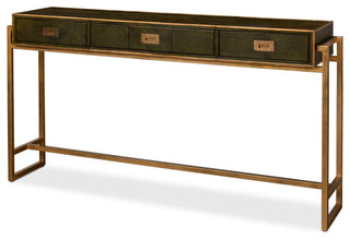 Shagreen Console Table With Drawers Leaf Green Leather