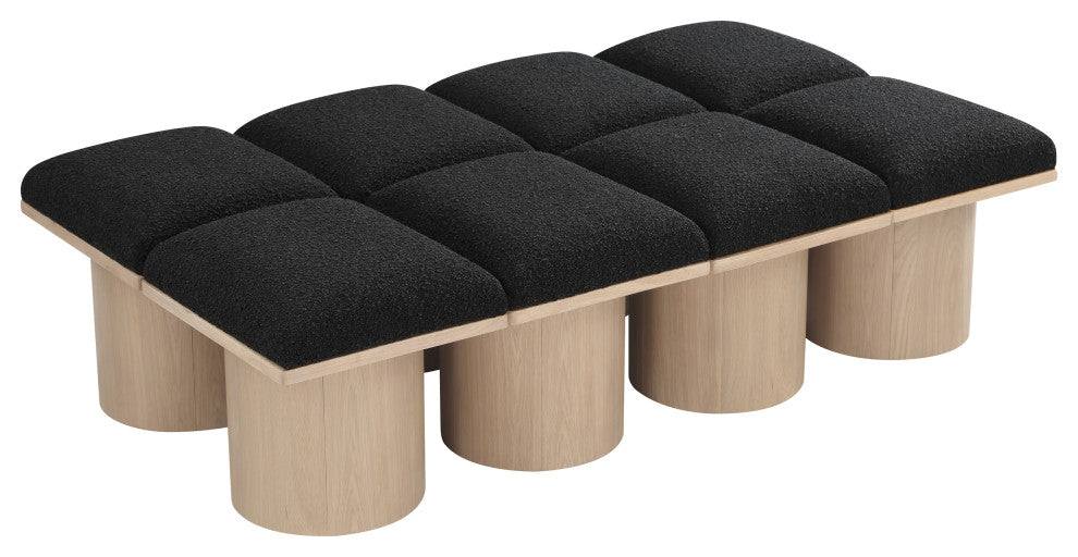 Pavilion Boucle Fabric Upholstered 8-Piece Modular Bench, Black, Natural Finish
