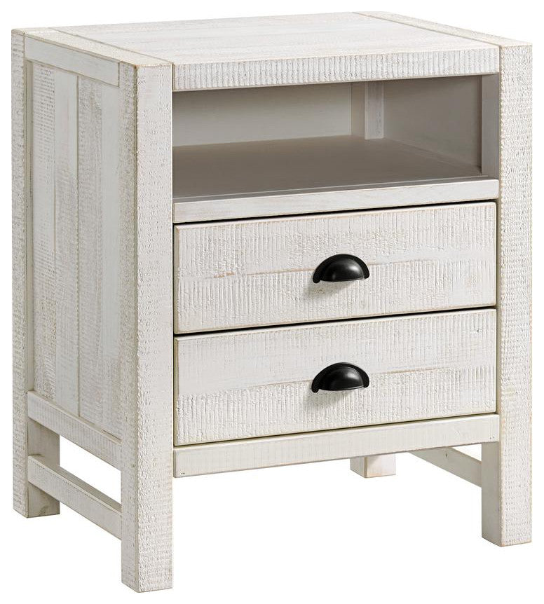 Windsor 2-Drawer Wood Nightstand, Driftwood White