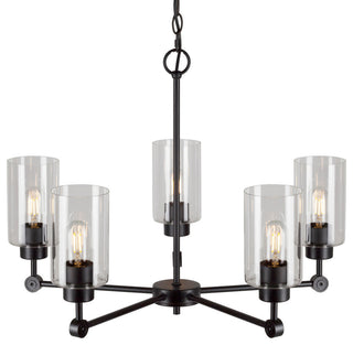 5-Light Clear Glass Chandelier, Black