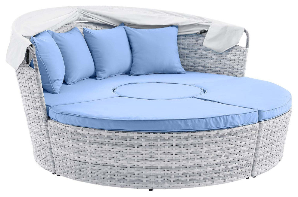 Scottsdale Canopy Outdoor Patio Daybed, Light Gray Light Blue