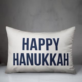 Happy Hanukkah - White 14"x20" Throw Pillow