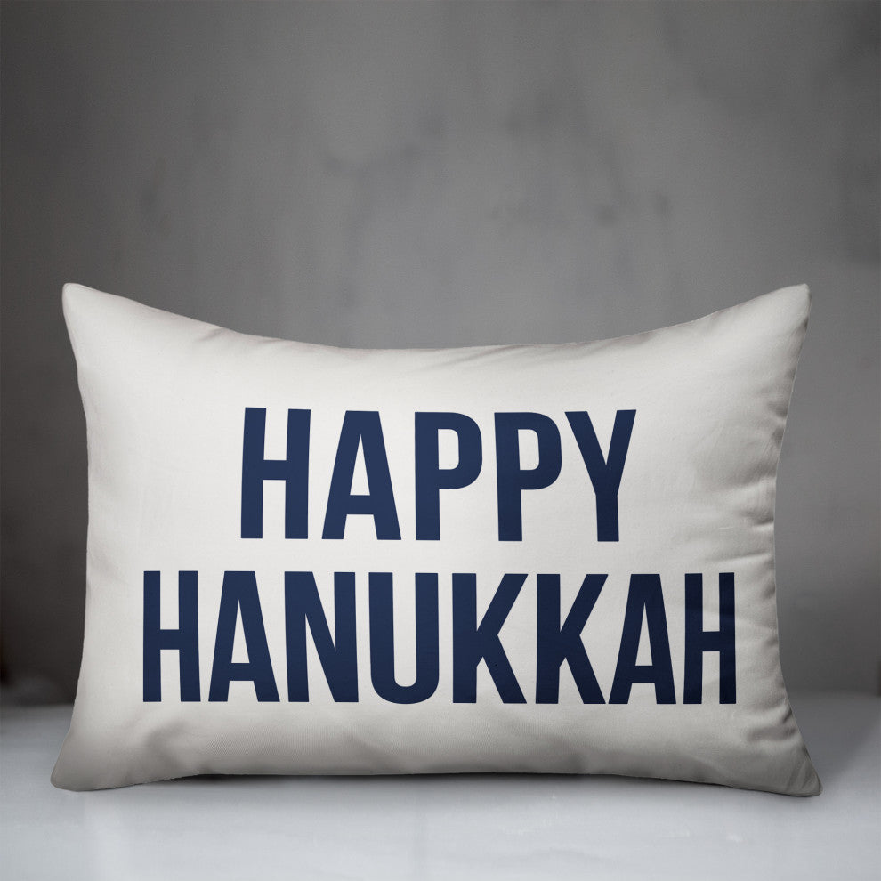 Happy Hanukkah - White 14"x20" Throw Pillow
