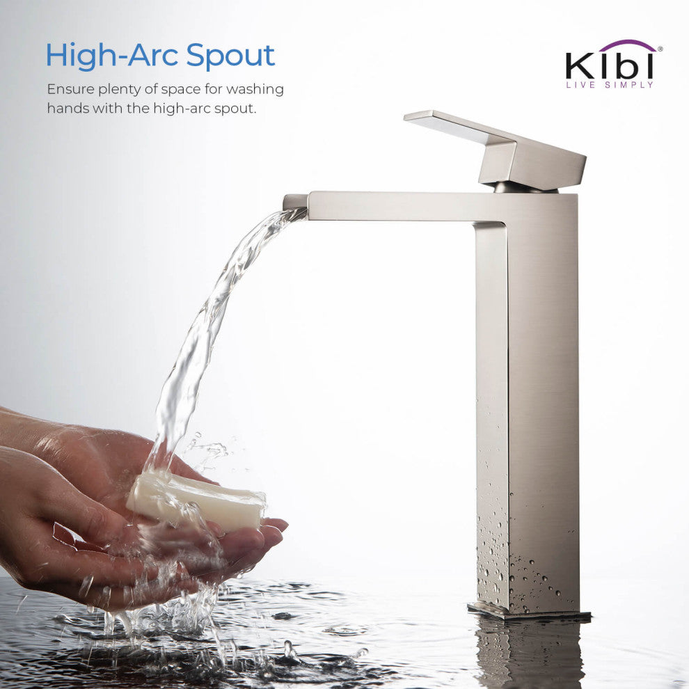 Waterfall Single Handle Vessel Sink Faucet KBF1005, Brushed Nickel, W/ Drain