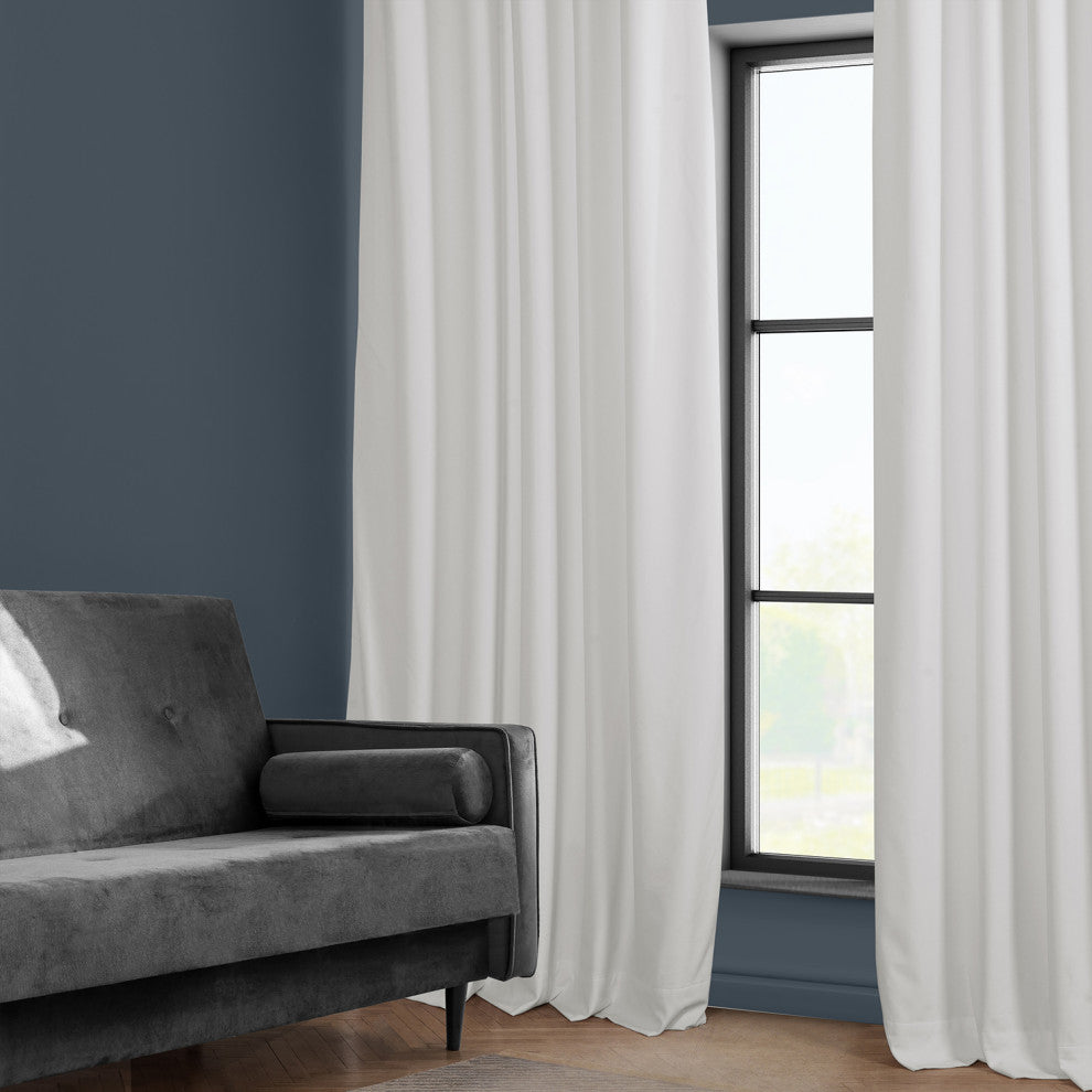 Heritage Plush Velvet Curtain Single Panel, Pillow White, 50"x96"