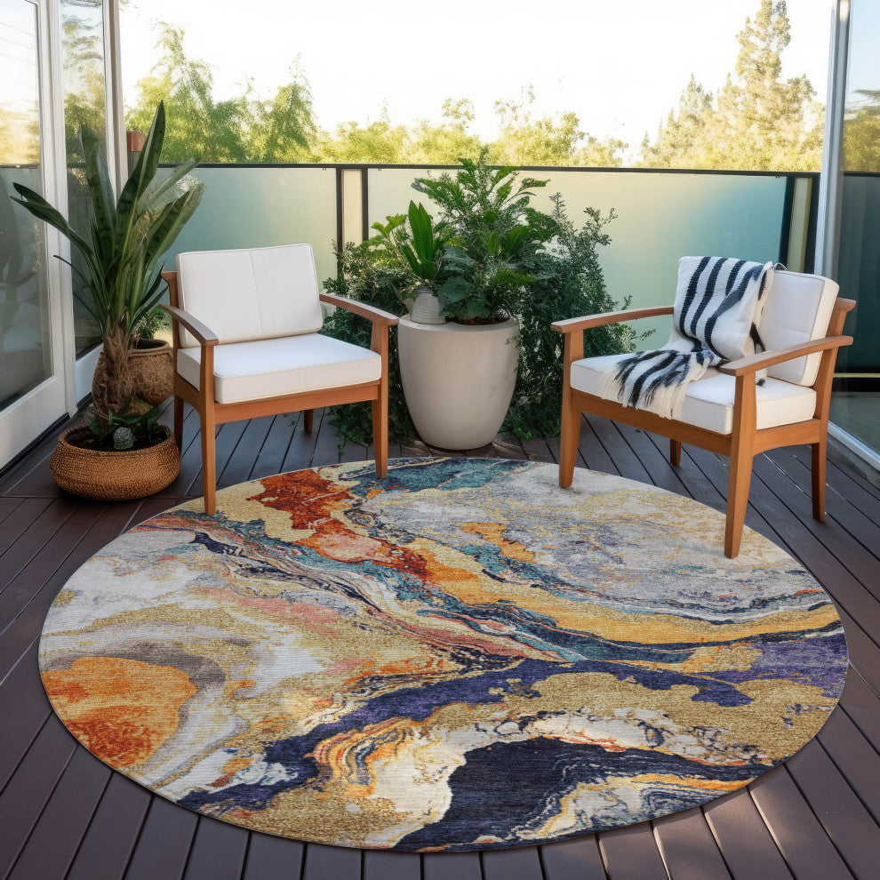 Machine Washable Indoor/Outdoor Chantille ACN1908 Linen 8' x 8' Round Rug