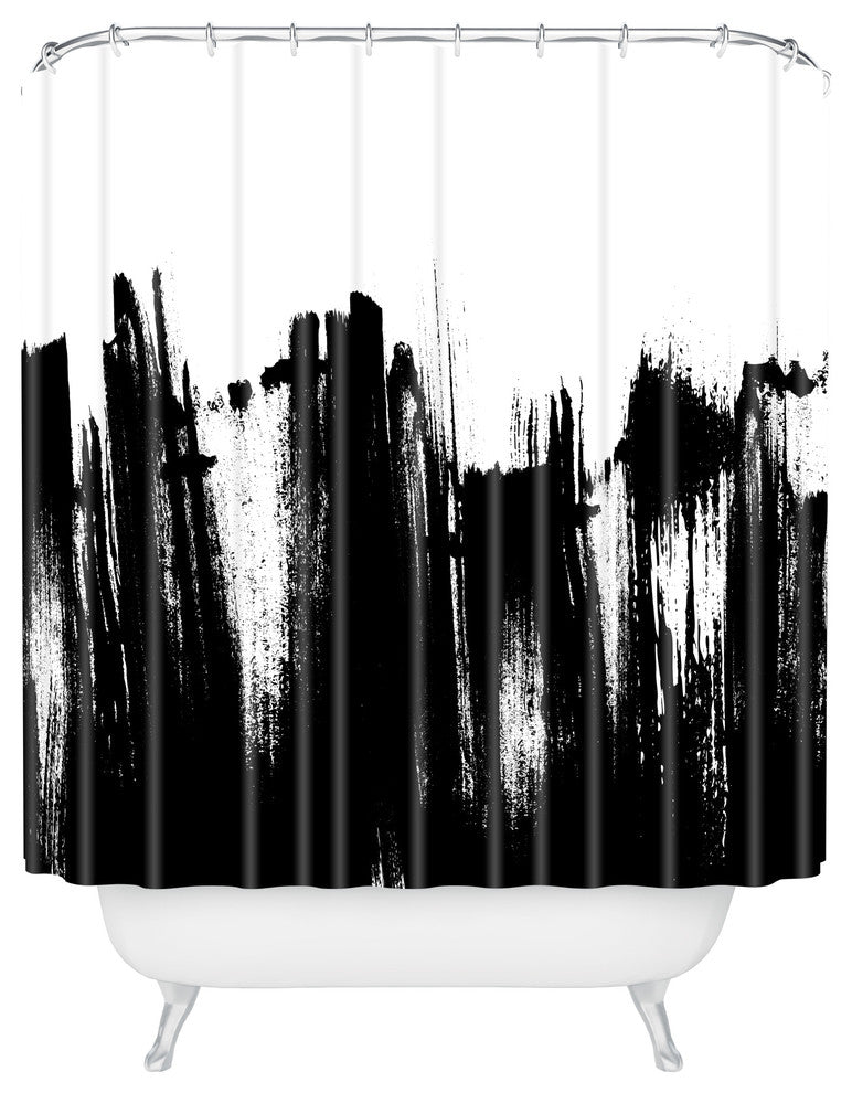 Kelly Haines Monochrome Brushstrokes Shower Curtain
