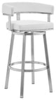 Lorin White Faux Leather and Brushed Stainless Steel Swivel Bar Stool, 30"