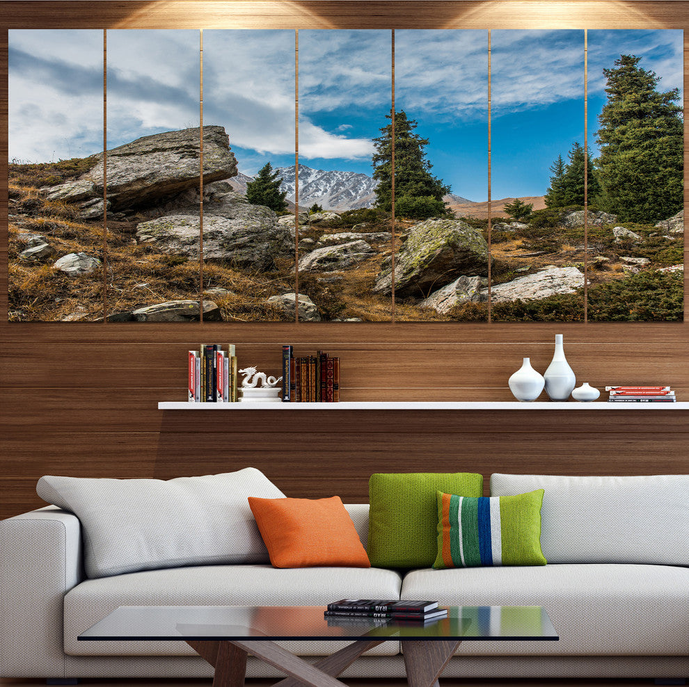 Tien Shan Mountains in Almaty, Landscape Canvas Art Print, 83"x32", 7 Panels