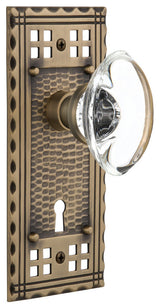 Single Craftsman Plate With Oval Clear Crystal Knob, Antique Brass