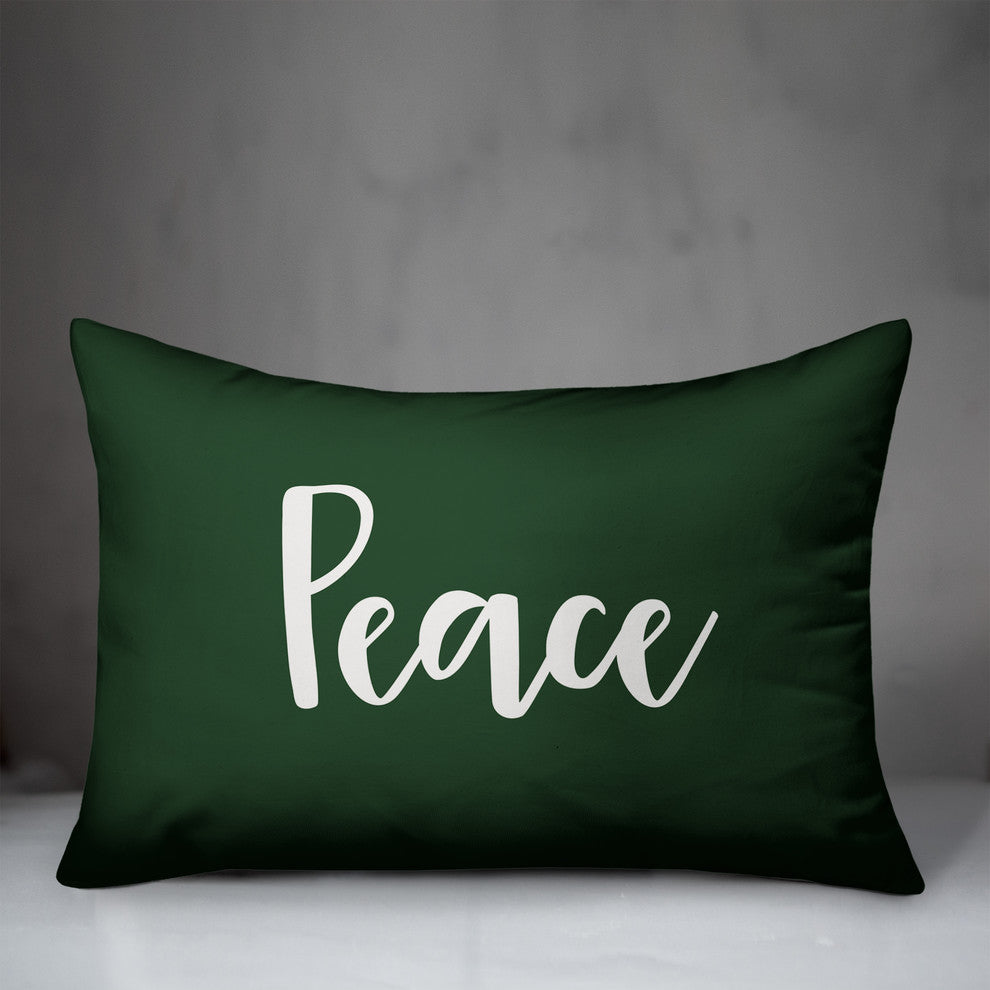 Peace, Dark Green 14x20 Lumbar Pillow