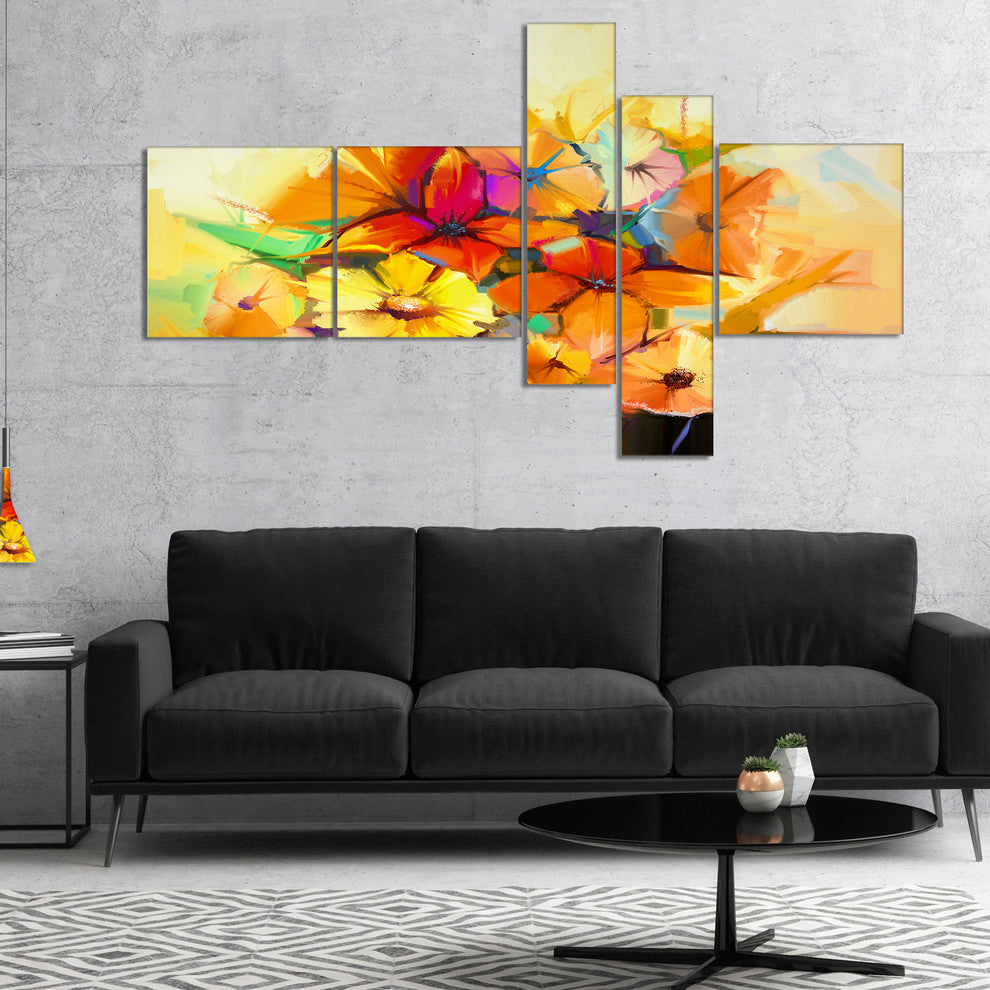 Fantastic Colorful Gerbera Flowers, Floral Canvas Print, 60"x32", 5 panels