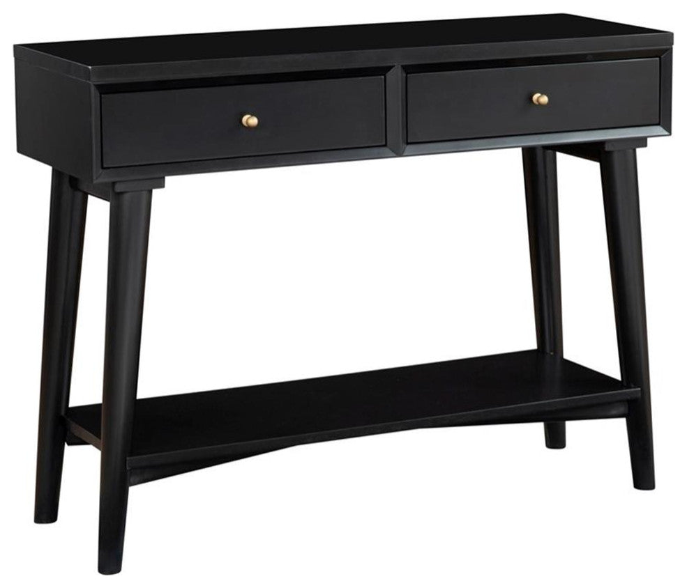 Alpine Furniture Flynn Wood Console Table with 2 Drawers in Black