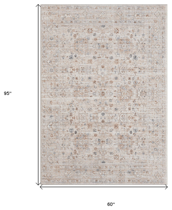5' X 8' Beige Botanical Area Rug