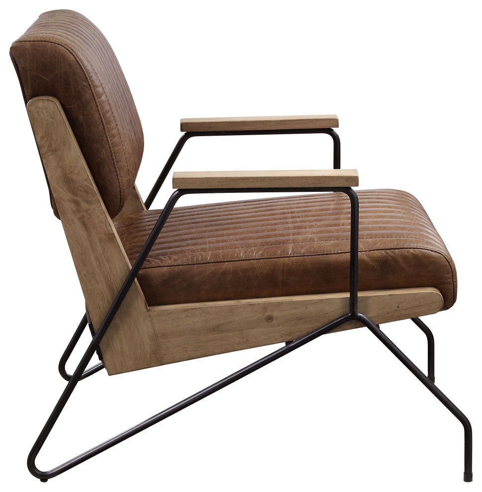 Acme Eacnlz Accent Chair Cocoa Top Grain Leather and Matt Iron Finish