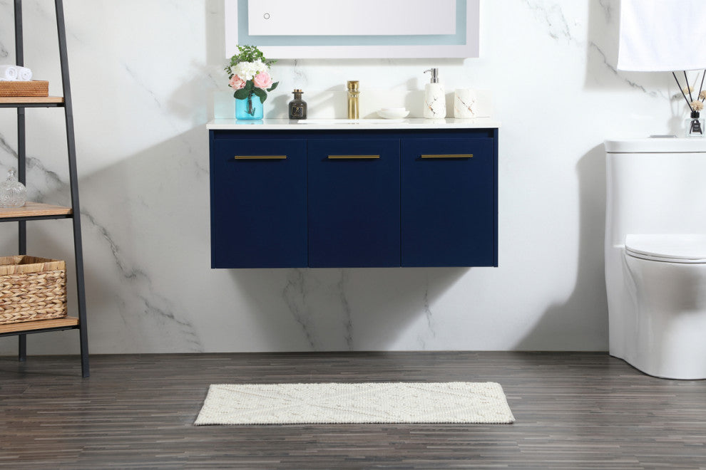 Home Living 40" Single Bathroom Vanity, Blue With Backsplash