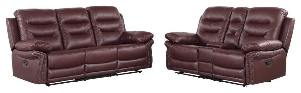 Two Piece Indoor Burgundy Faux Leather Five Person Seating Set