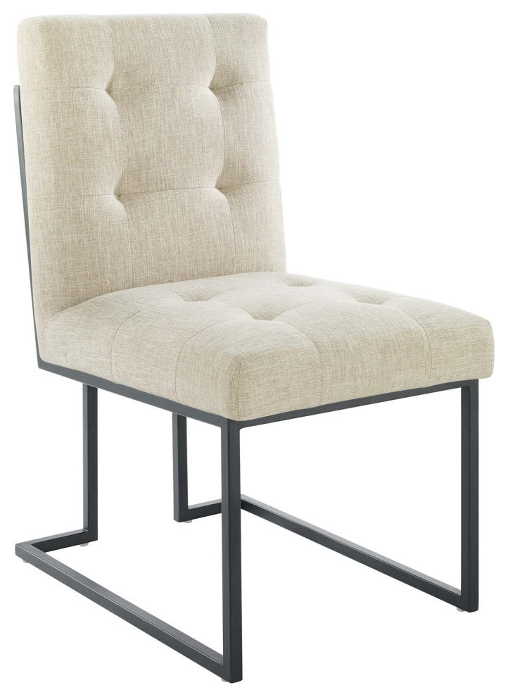 Privy Black Stainless Steel Upholstered Fabric Dining Chair Black Beige
