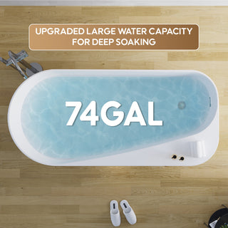 65 inch Freestanding Solid Surface Soaking Bathtub in Cement Grey