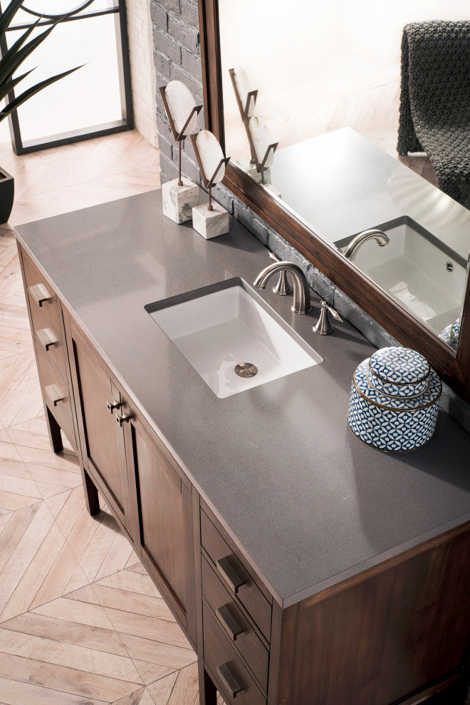 Addison 60" Single Vanity Cabinet, Mid Century Acacia, Grey Expo Quartz