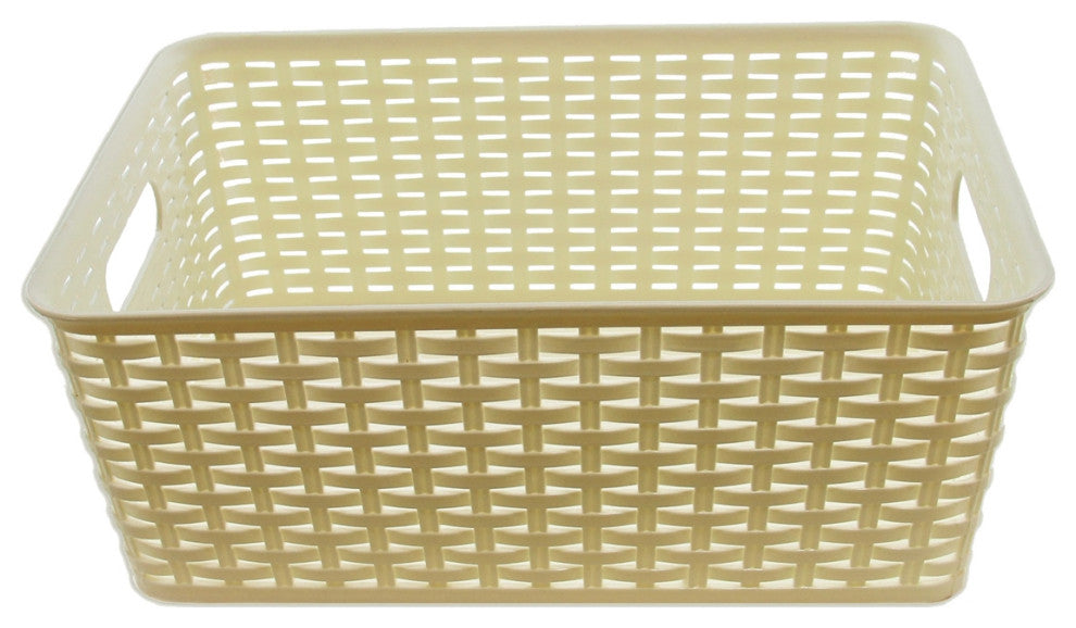 Plastic Rattan Storage Box Basket Organizer Large, ba426, White, 1