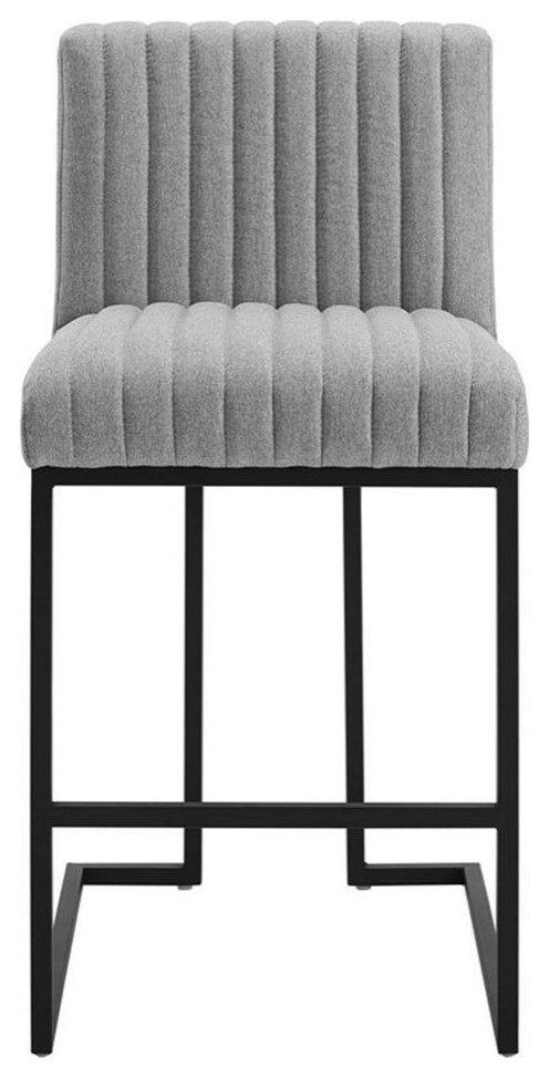 Indulge Channel Tufted Fabric Counter Stools - Set of 2-Light Gray