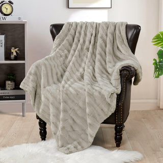 Derby Double Sided Faux Fur Throw Blanket, Charcoal Gray