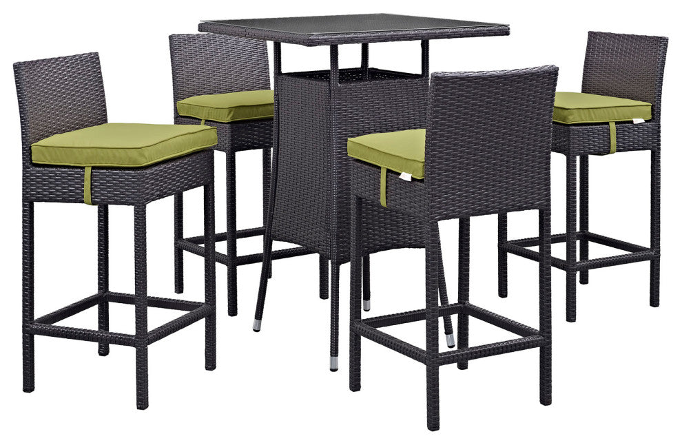 Convene 5-Piece Outdoor Wicker Rattan Pub Set, Espresso Peridot