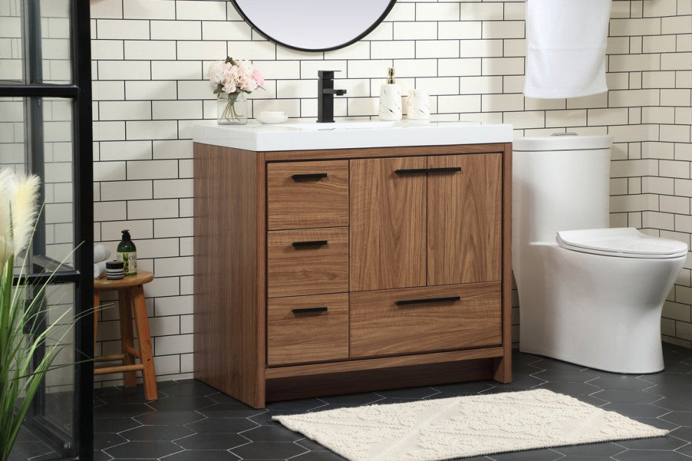 Walker Walnut Brown-Light Bathroom Vanity, Walnut Brown, 36"
