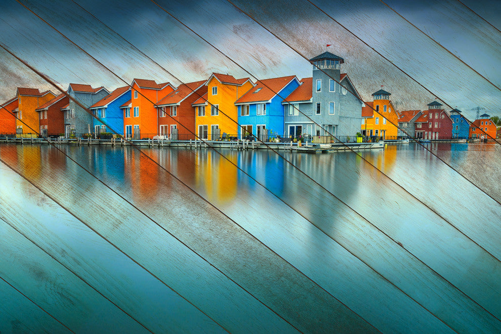 Faux Wood Blue Morning at Waters Edge Groningen Unframed Wall Art Prints, 8" X 10"