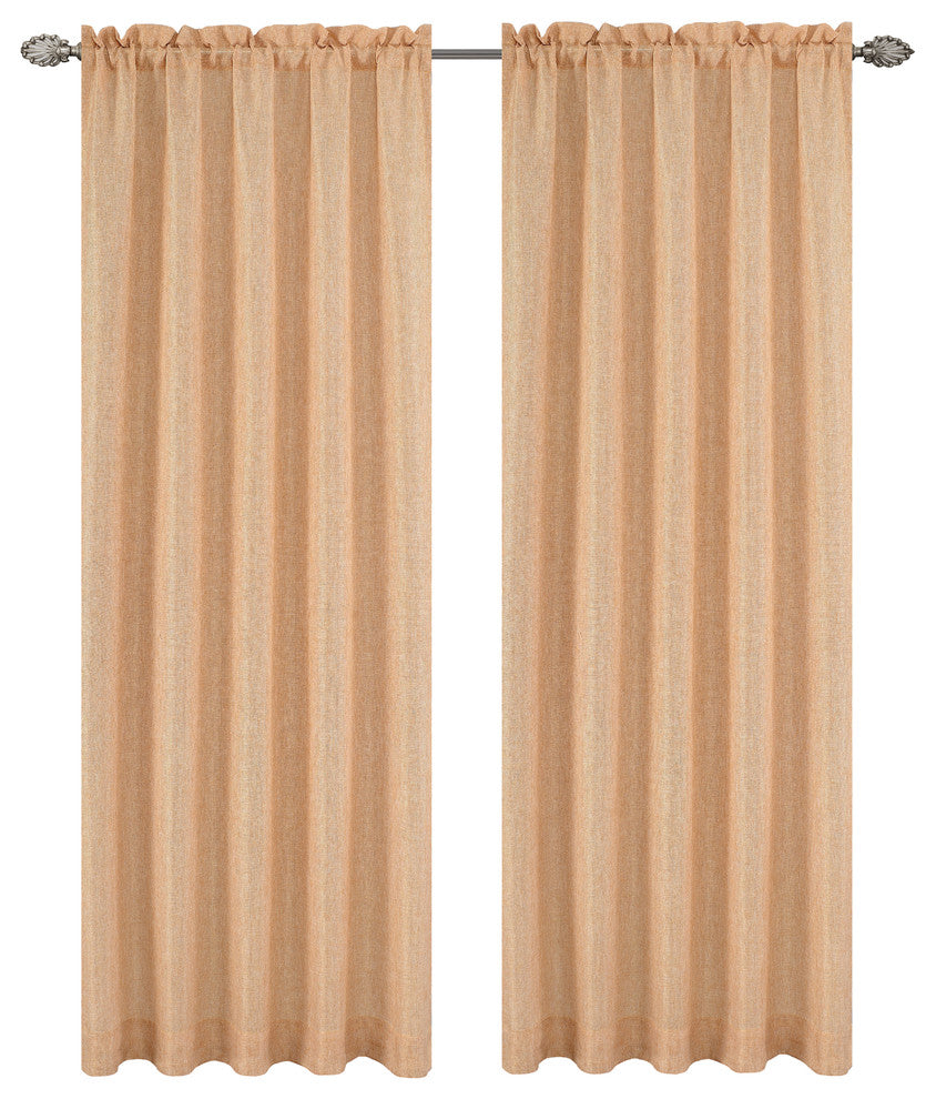 Tweed Drapery Curtain Panels, Straw