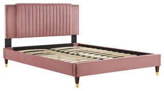 Zahra Channel Tufted Performance Velvet Full Platform Bed, Dusty Rose