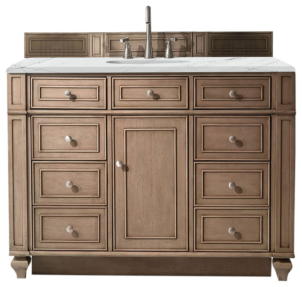 Bristol 48" Single Vanity Whitewashed Walnut, Ethereal Noctis Quartz