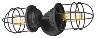 Seaport 2 Light Wall Sconce, Matte Black With Matte Black Metal Cage